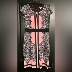Studio One Pink and Black Midi Sheath Dress Cap Sleeve